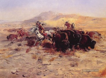  jagd - Büffel Jagd Cowboy Charles Marion Russell Indianer